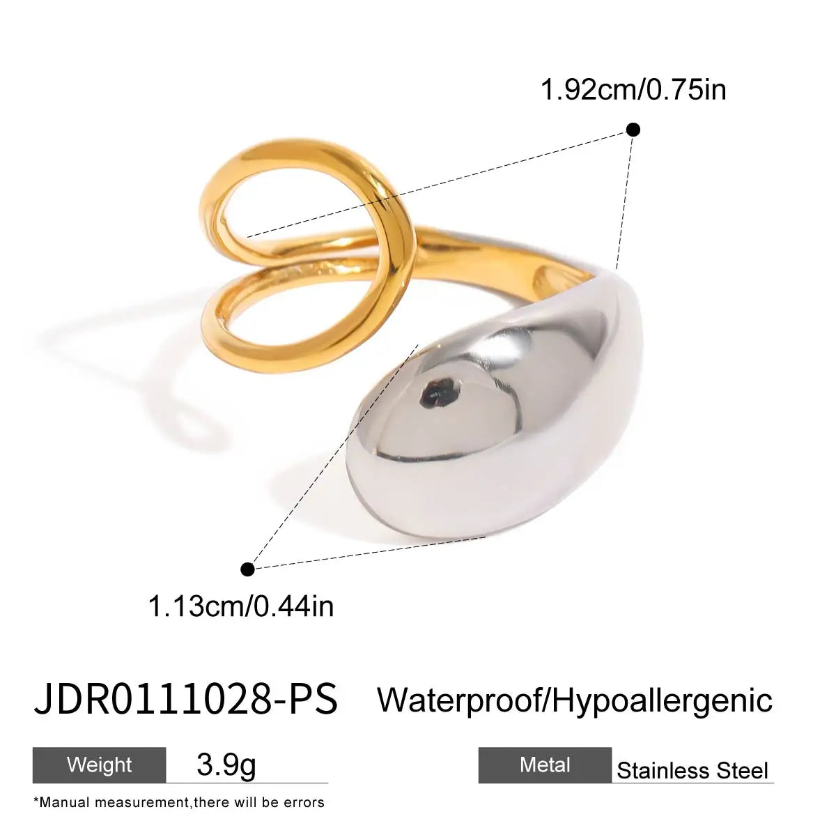KIKA Minimalist Gold Silver Color Splicing Waterdrop Geometric Ring Stainles Steel 316L