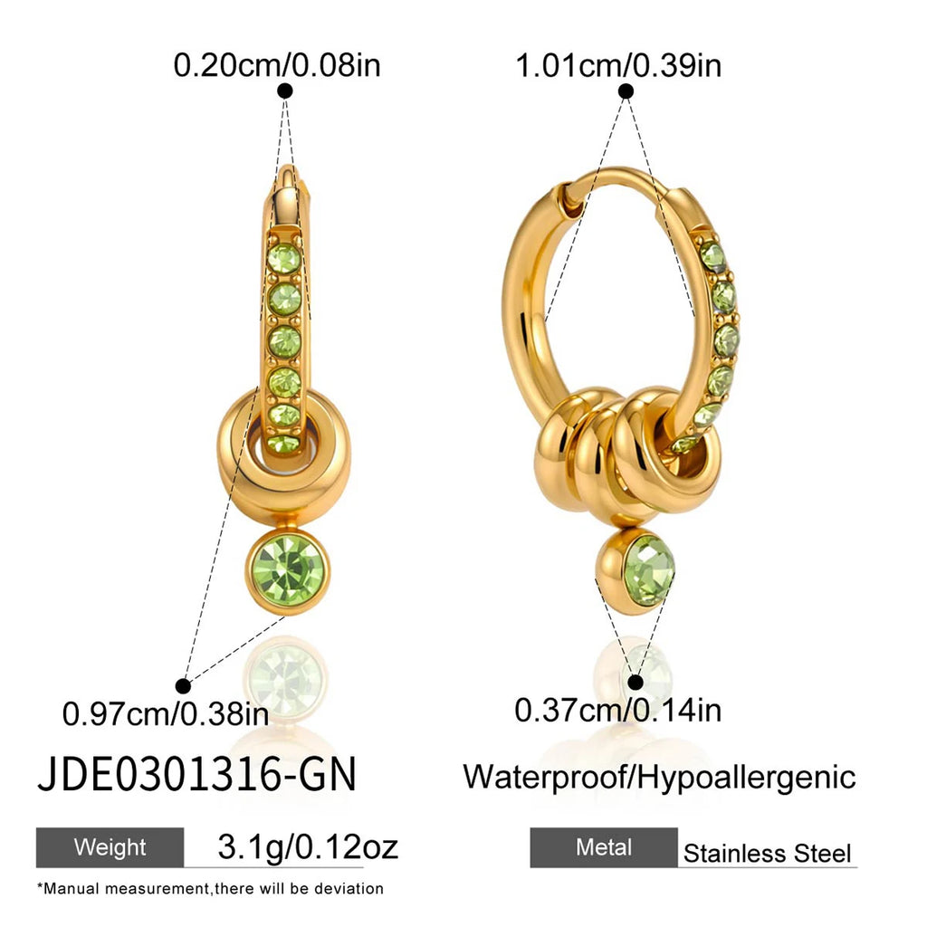 KIKA Delicate Green And White Rhinestone Multi Ring Pendant Earrings  PVD  Plated Stainless Steel 316L