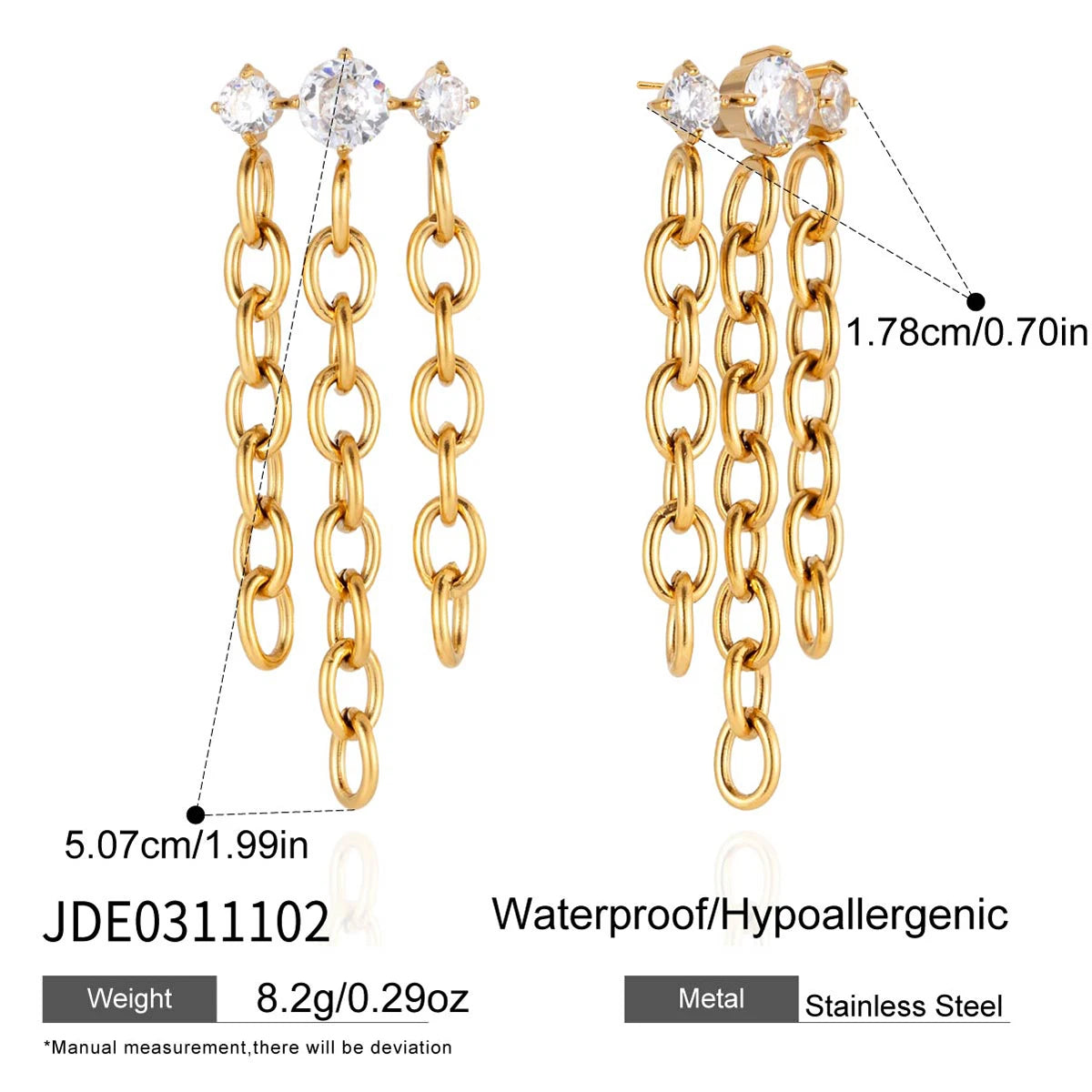 Kika Classic Trendy Chain Tassel Earrings Hypoallergenic