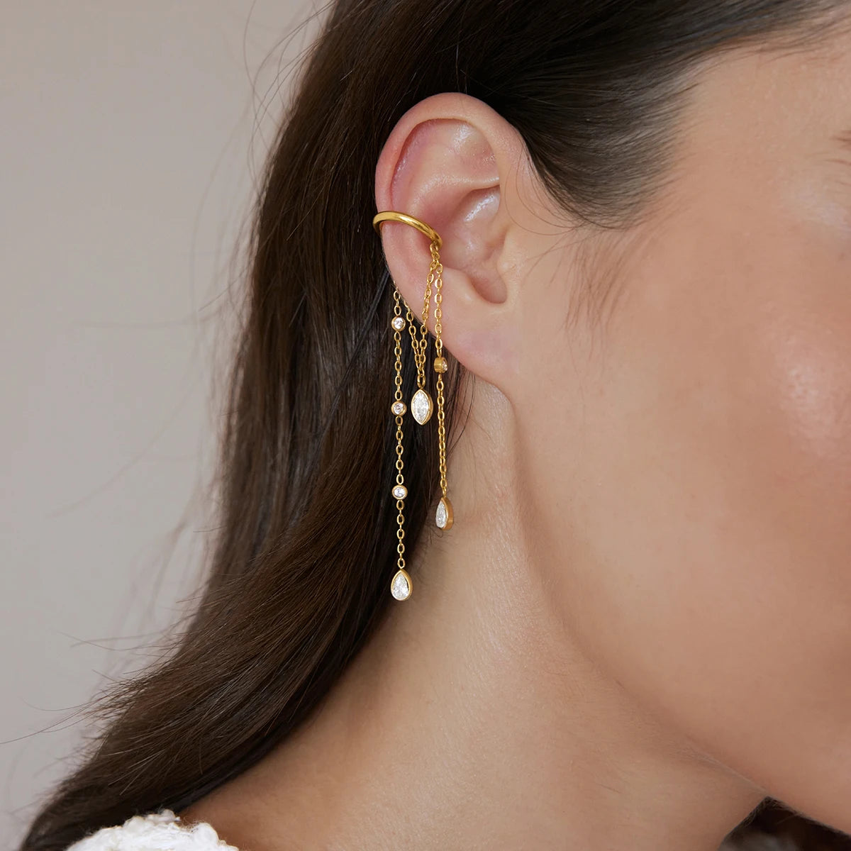 KIKA 1 PC Geometric Zircon Non-piercing Ear Clip For Women Minimalist 18K Gold Plated Stainless Steel 316L