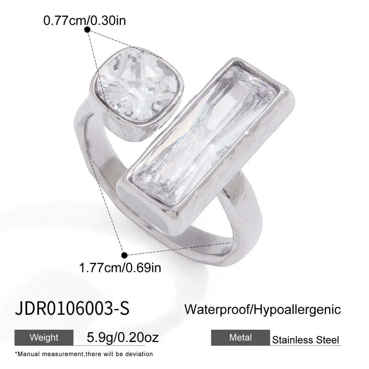 Kika Geometry Steel-Colored Open Ring With Zircon