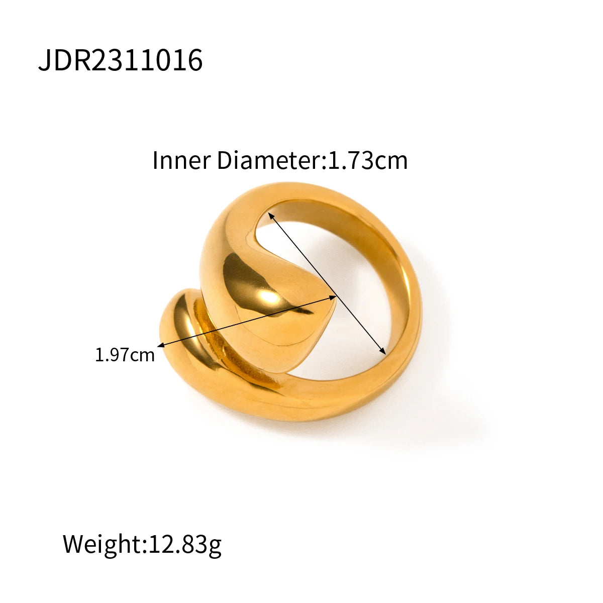 Kika Chic Unique Stainless Steel Unusual Ring Water Resistant 18K PVD Plated