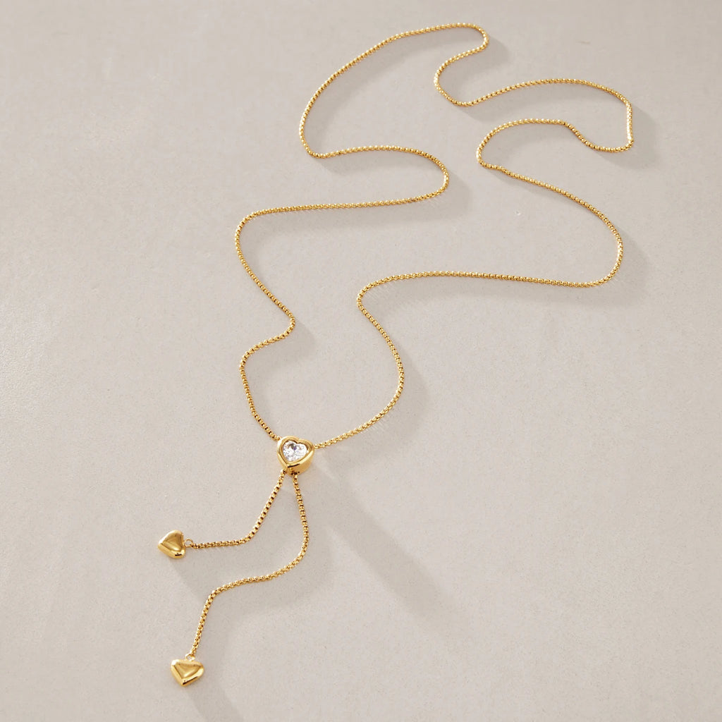KIKA Geometric Zircon Pendant Necklace  Adjustable 80cm Long Chain 18K Gold PVD Plated Stainless Steel 316L