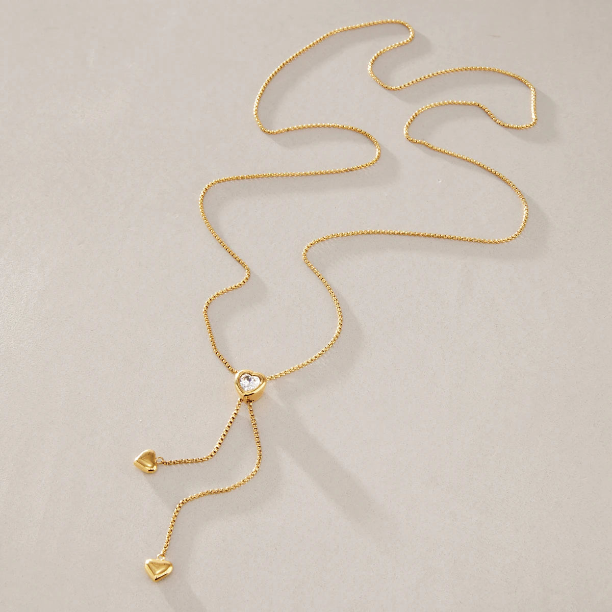 KIKA Geometric Zircon Pendant Necklace  Adjustable 80cm Long Chain 18K Gold PVD Plated Stainless Steel 316L