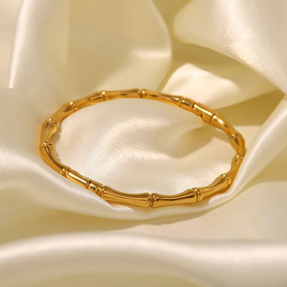 KIKA Minimalist 18k Gold Plated Stainless Steel Bracelets Jewelry Waterproof Bamboo Bangles Gift for Her Jewelry