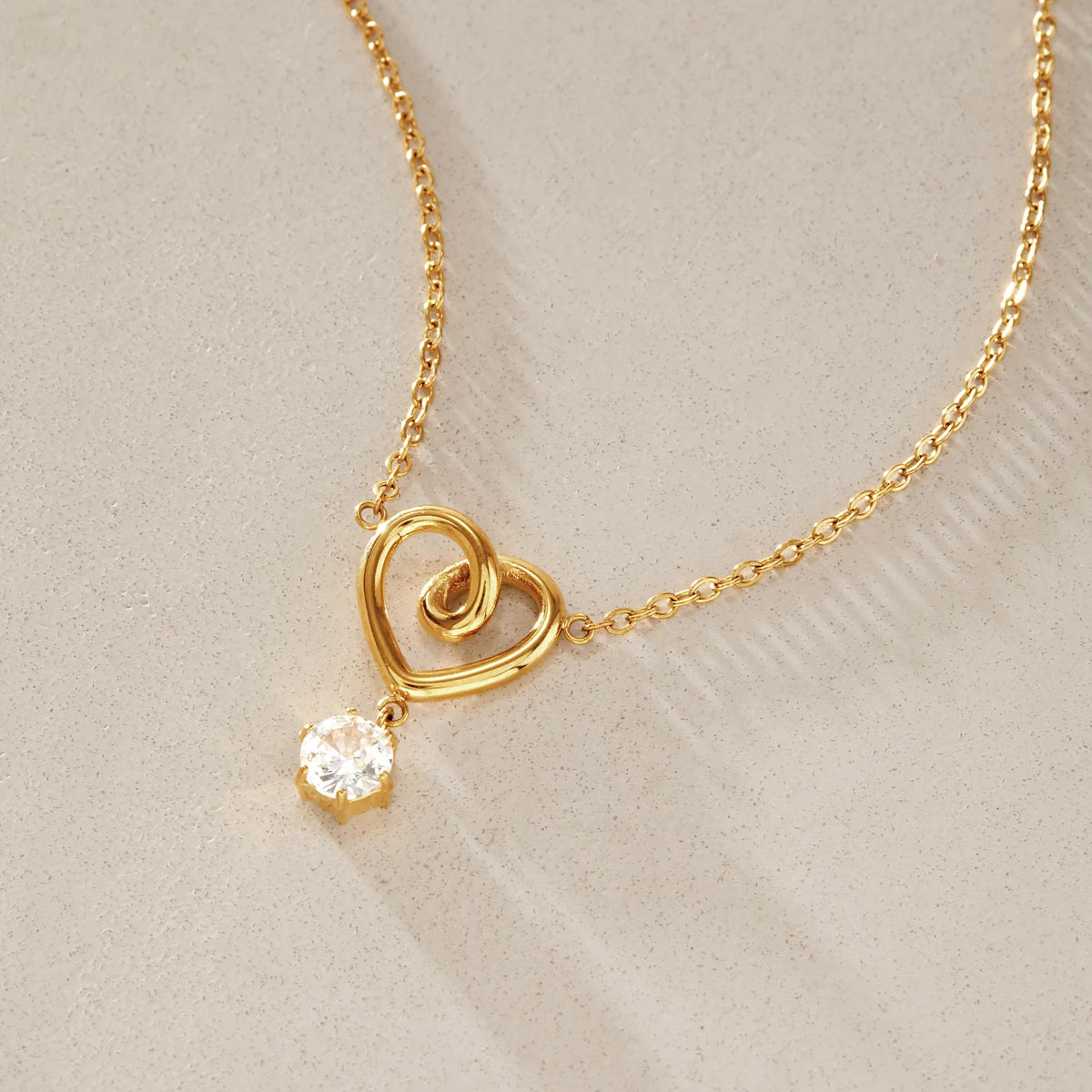 KIKA Twisted Heart Round Zircon Pendant Necklace For Women Minimalist 18K Gold Plated Stainless Steel Necklace Fashion Jewelry