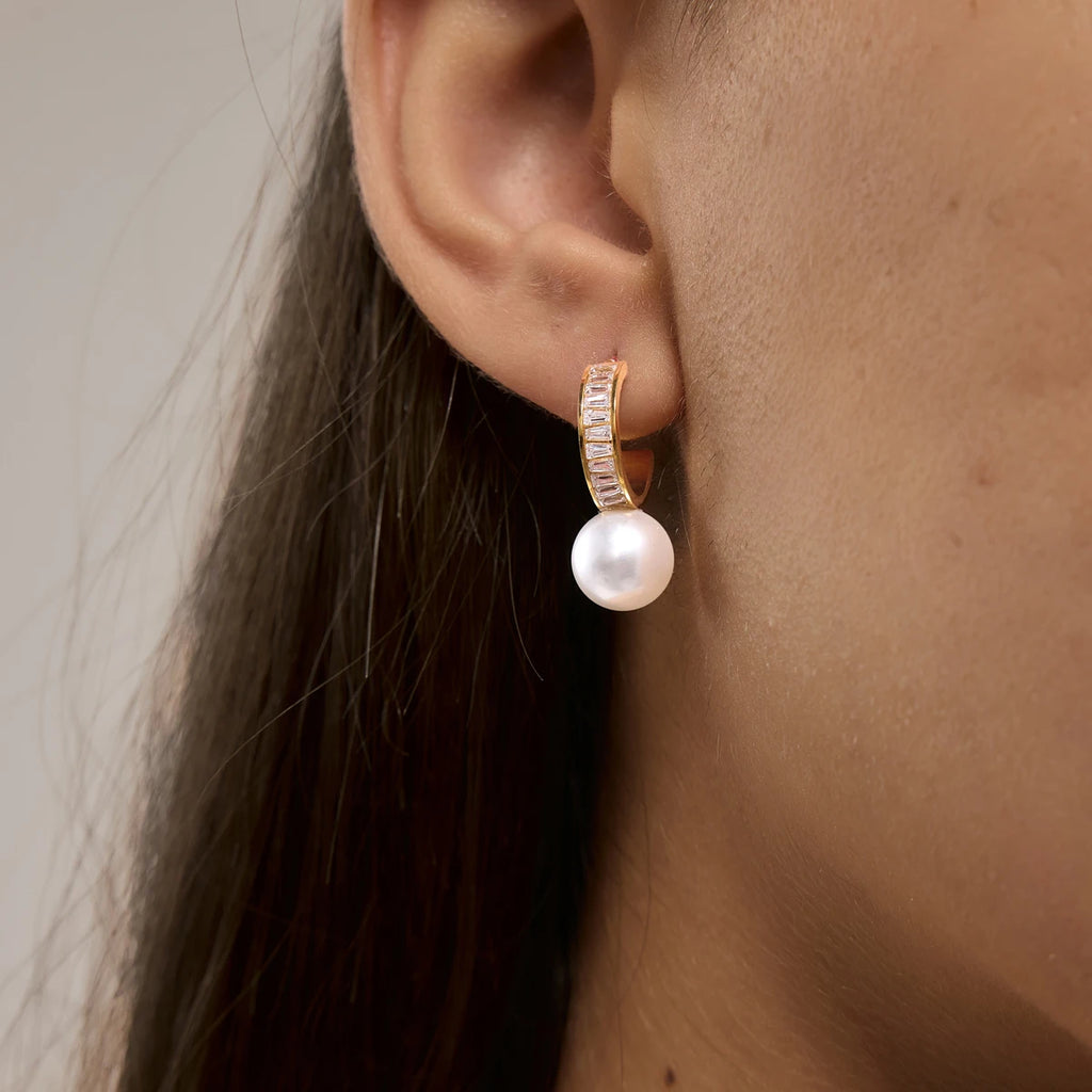 Kika Elegant Zircon Imitation Pearl Earrings 18K Gold PVD Plated Stainless Steel 316L
