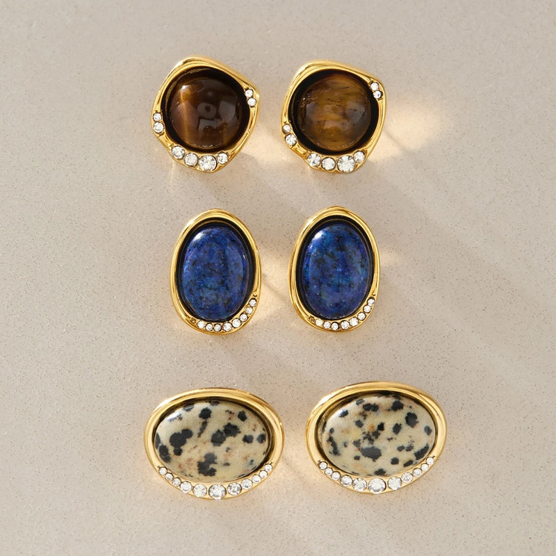 KIKA Vintage Crystal Natural Stone Stud Earrings For Women Minimalist 18K Gold Plated Stainless Steel Earrings Fashion Jewelry