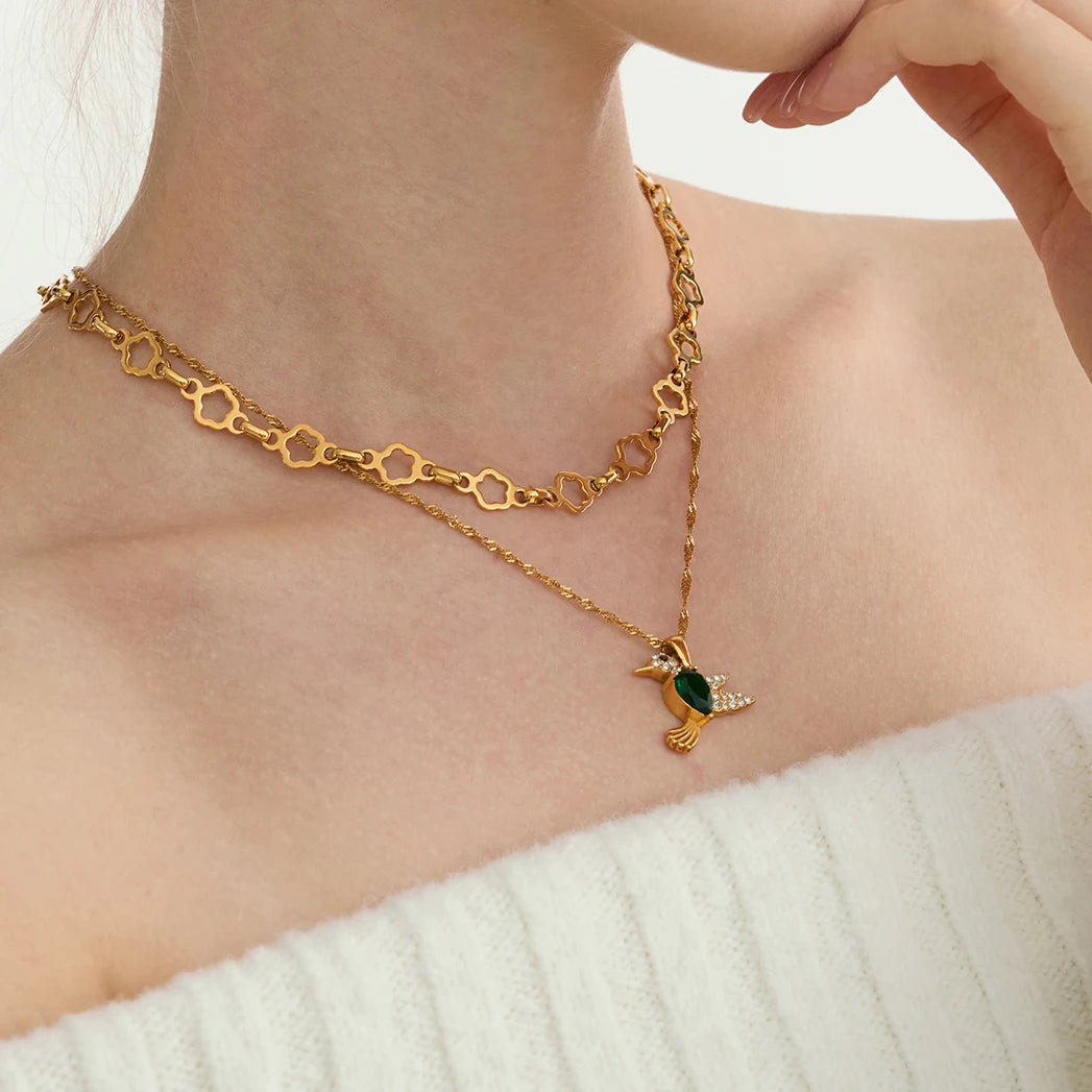 Kika Simple Classic 18K PVD Stainless Steel Hollow Flower Basic Chain Necklace