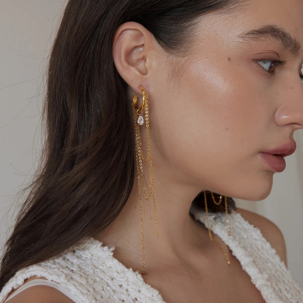 KIKA Water Drop Zircon Long Chains Tassel Earrings For Women 18K Gold PVD Plated Stainless Steel 316L