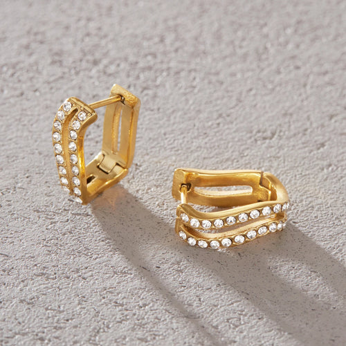 Kika Classic Crystal U Shape Clip Earrings For Women Minimalist 18K Gold PVD Plated Stainless Steel