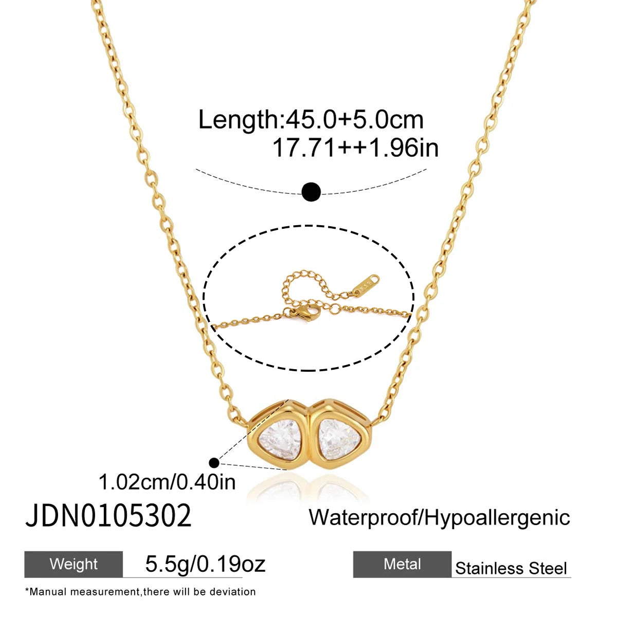 KIKA Geometric Zircon Pendant Necklace  PVD Plated Stainless Steel Necklace 316L