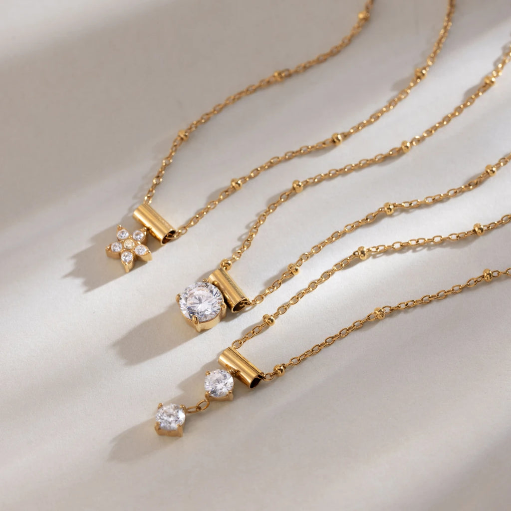 KIKA  Slideable Detachable Zircon Pendant Necklace  18K Gold PVD Plated Stainless Steel 316L