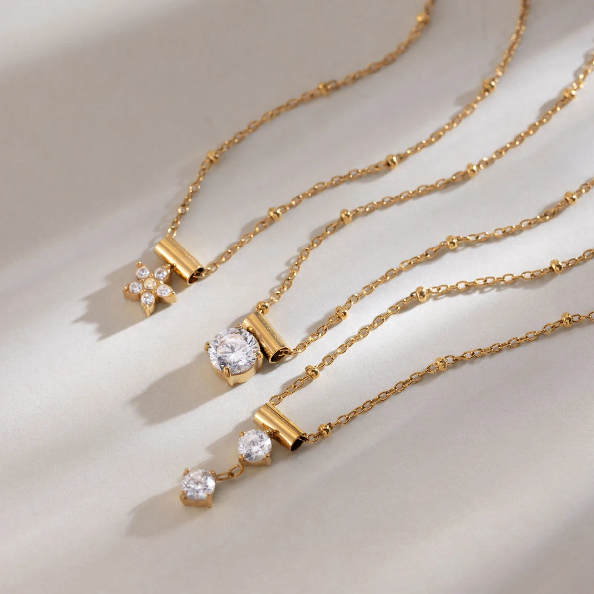 KIKA  Slideable Detachable Zircon Pendant Necklace  18K Gold PVD Plated Stainless Steel 316L