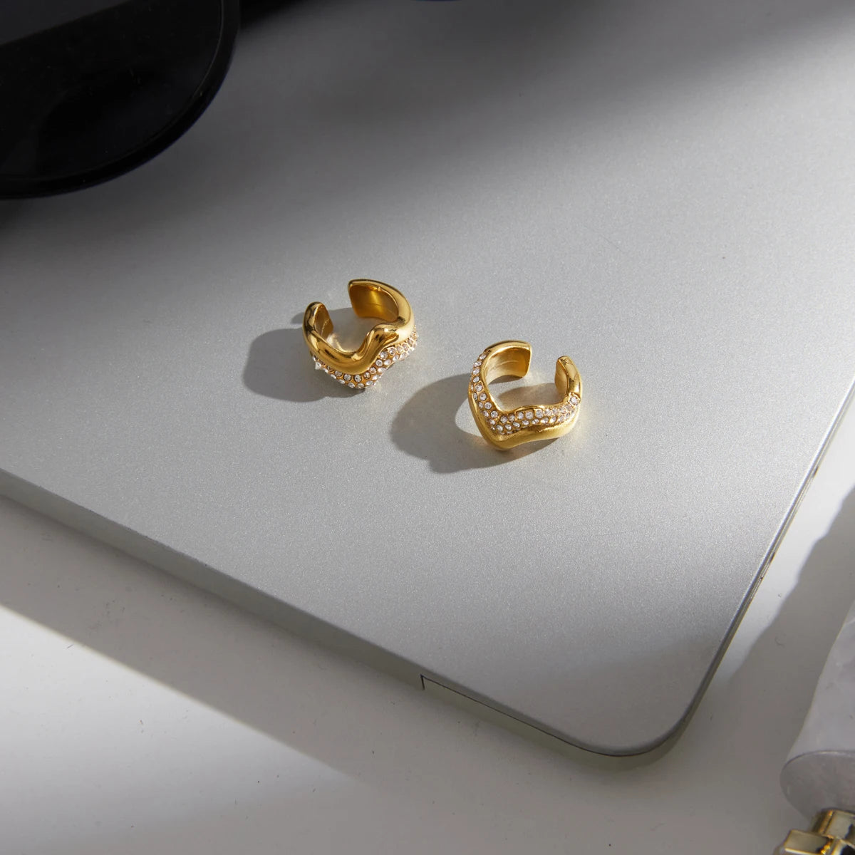 KIKA Iced Out Crystal Wave Shape Non-piercing Ear Clips PVD Plated Stainless Steel 316L
