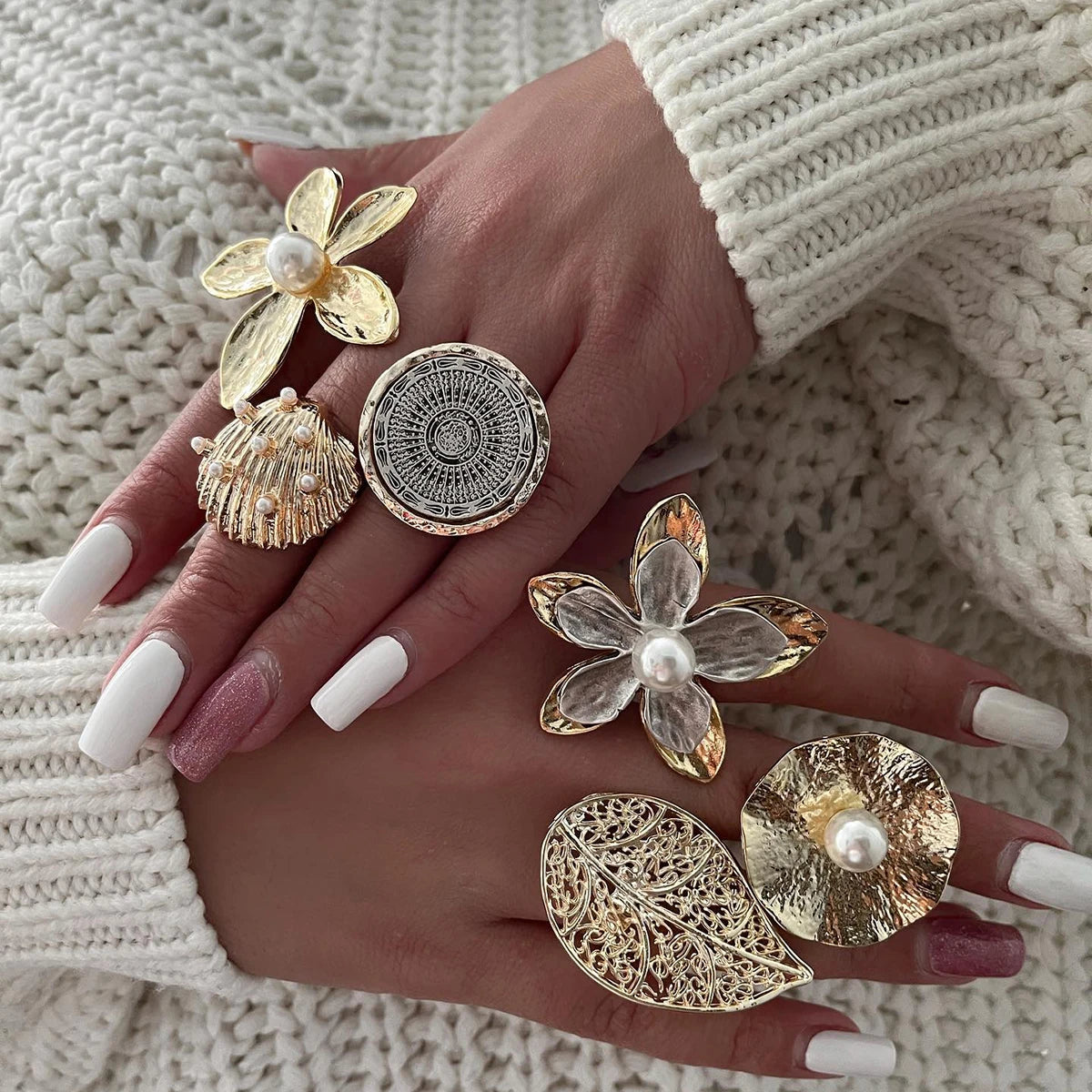 Kika Luxury Natural Shell Stainless Steel Geometric Open Ring Gold Color 18K PVD Plated High Quality France Finger Jewelry