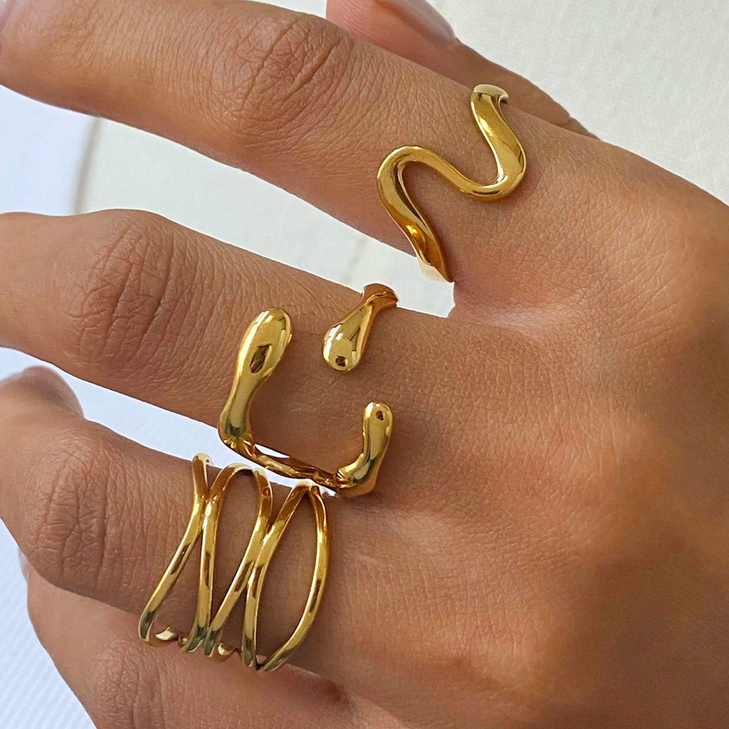 KIKA Fashion  Irregular Texture Set Ring Opening Adjustable PVD Plated Stainless Steel 316L