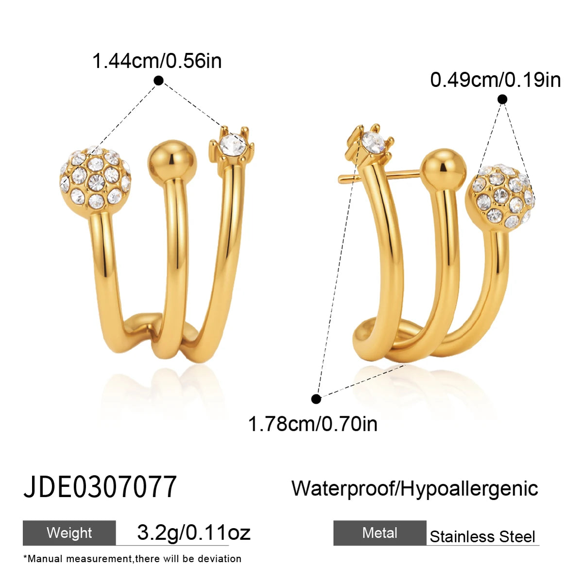 KIKA Delicate Crystal Zircon Stud Earrings For Women Multilayer 18K Gold PVD Plated Stainless Steel 316L  Earrings Fashion Jewelry