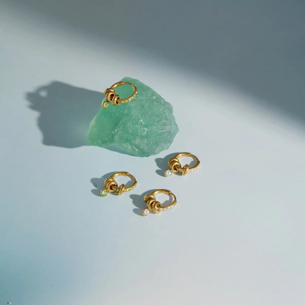 KIKA Delicate Green And White Rhinestone Multi Ring Pendant Earrings  PVD  Plated Stainless Steel 316L