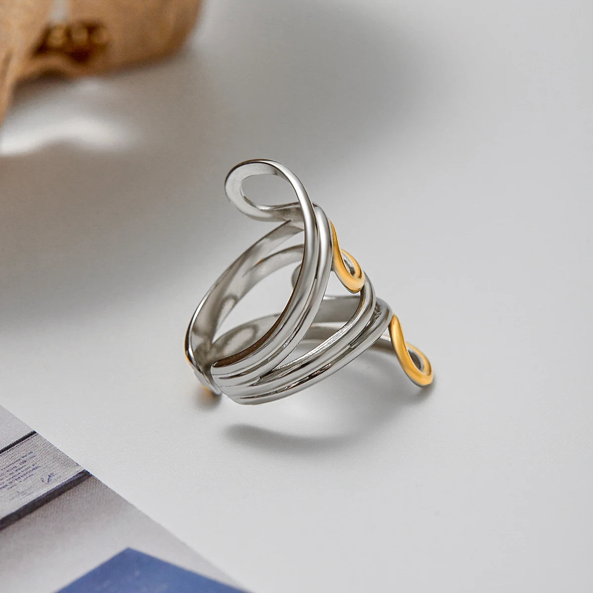 KIKA Minimalist Two tone Multi layer Hollow Line Ring Stainless Steel 316L