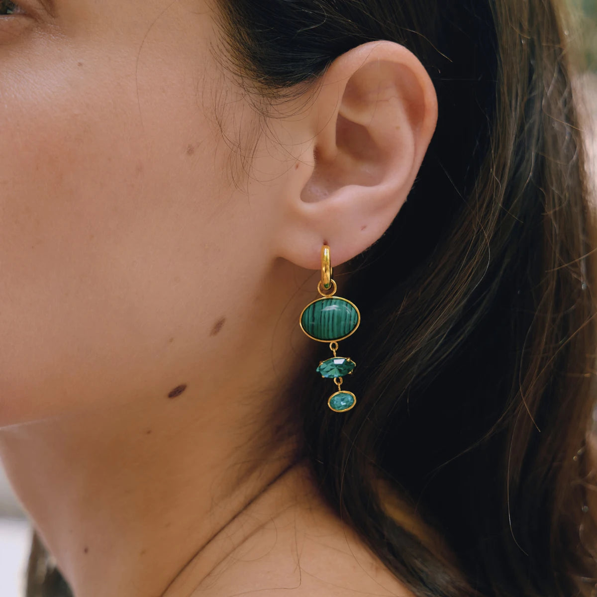 KIKA Malachite Tiger Eye Stone Crystal Drop Earrings For Women 18K Gold PVD Plated Stainless Steel Earrings Fashion Jewelry