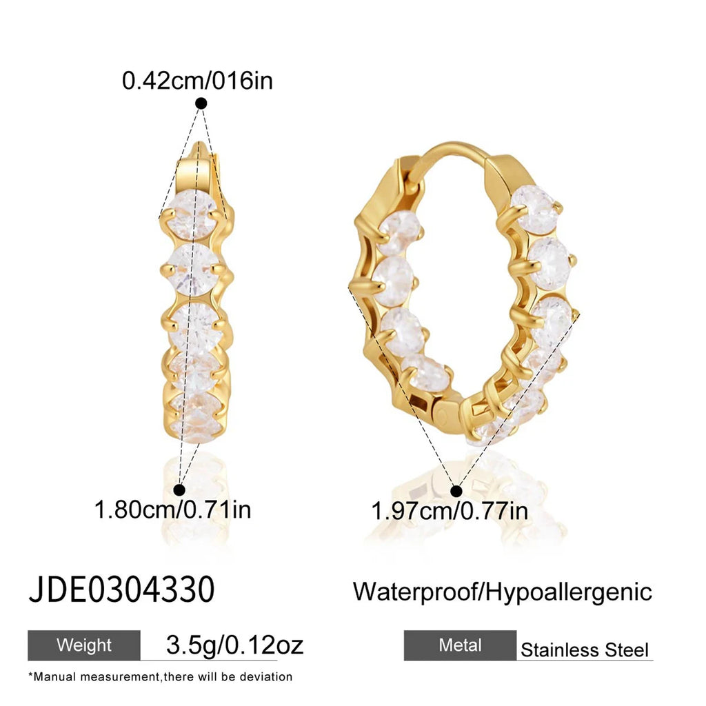 KIKA Classic Iced Out Zircon Clip Earrings n Minimalist 18K Gold PVD Plated Stainless Steel 316L
