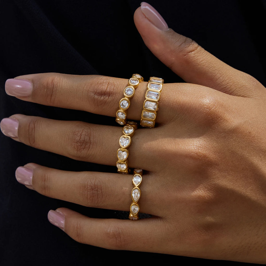 KIKA Delicate Geometric Zircon Rings For Women 18K Gold PVD Plated Stainless Steel Rings Party Wedding Fashion Jewelry Gift