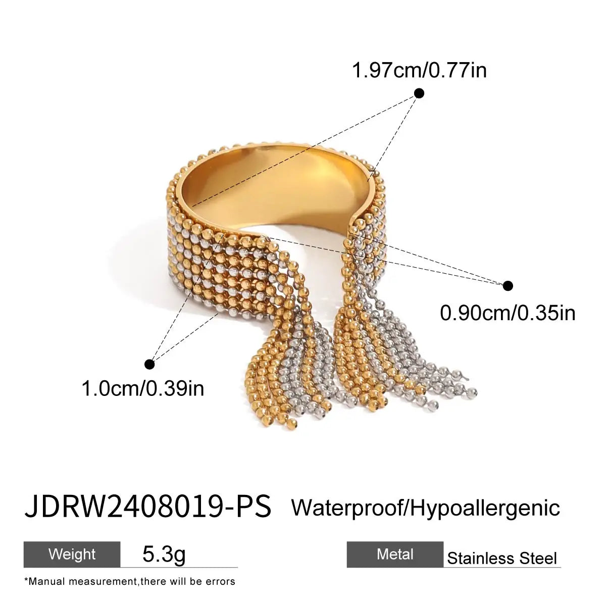 KKA Personality Tassel Cuff Bracelet Bangle Gold And Silver Color Blocked Chain Bracelet Women's