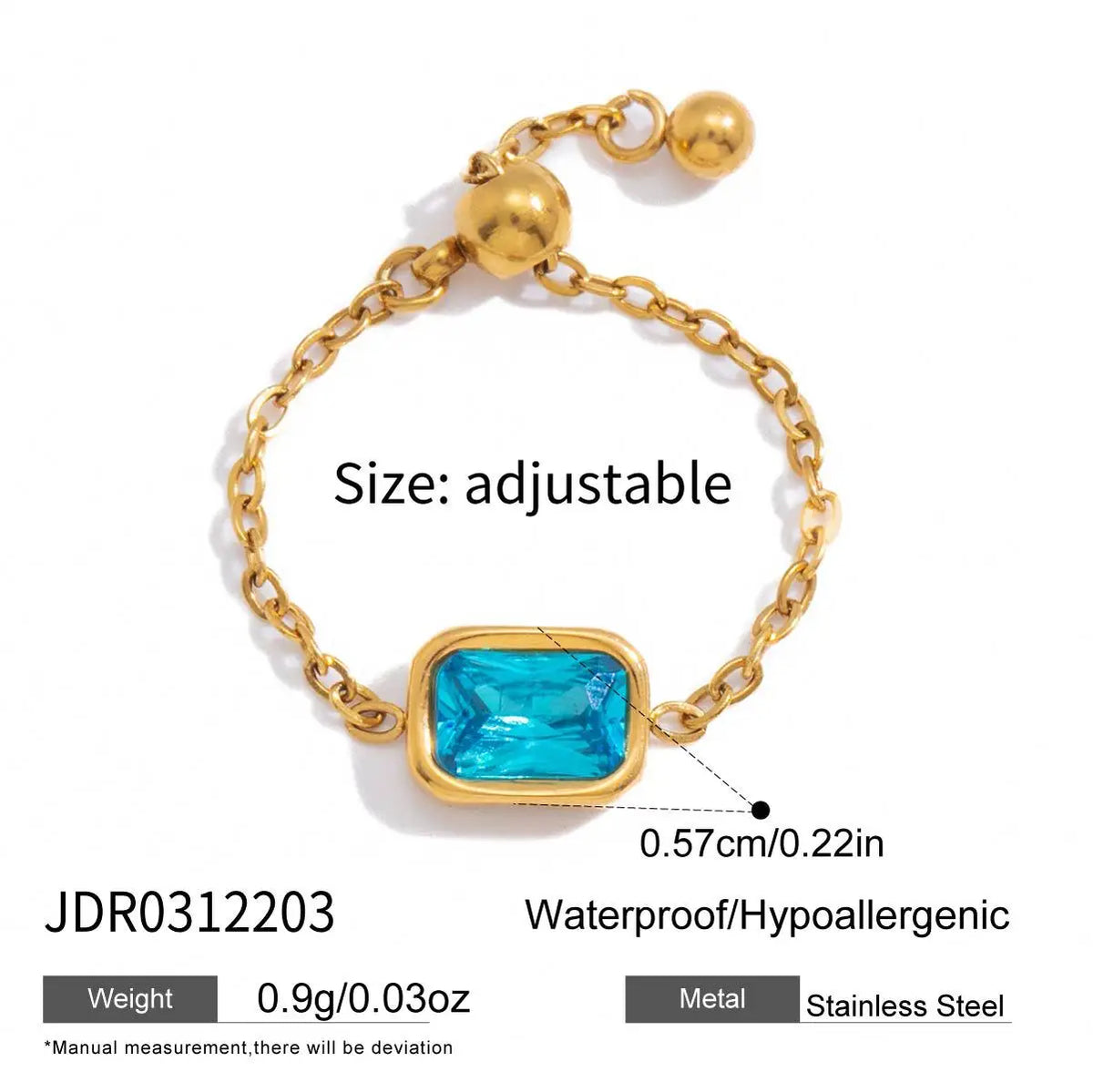 Kika Elegant Blue Zircon Statement Rings 18K Gold PVD Plated Stainless Steel 316L