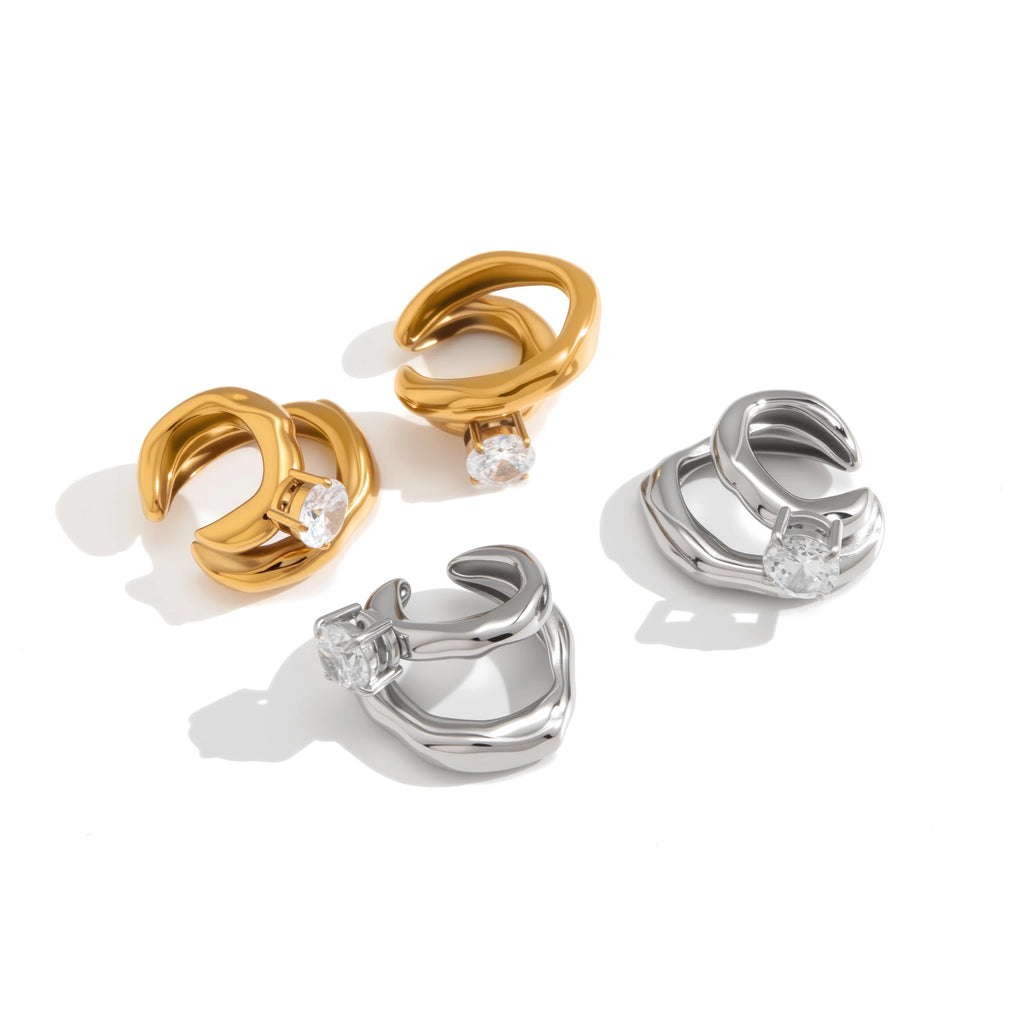 Kika Delicate Silver Gold Color White Zircon Double-Layer Hollow Ear Cuff