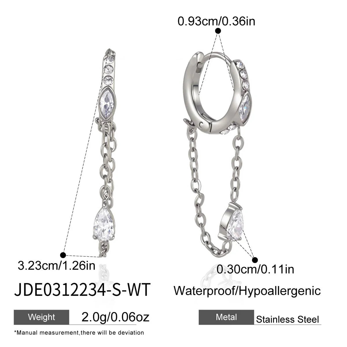 Kika Delicate White Horse Eye Zircon Tassel Earrings