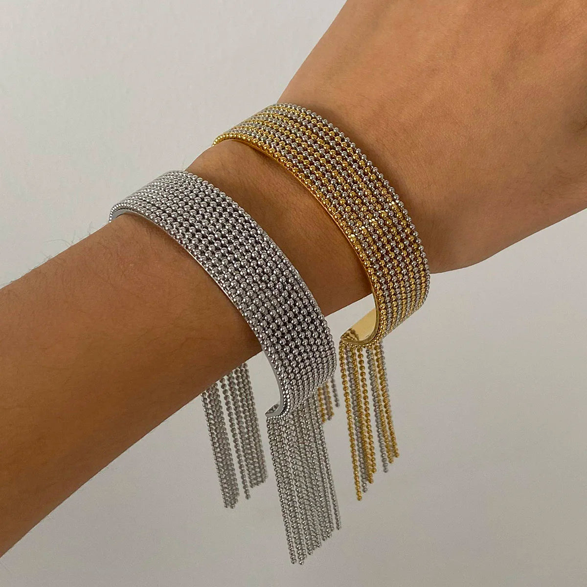 KKA Personality Tassel Cuff Bracelet Bangle Gold And Silver Color Blocked Chain Bracelet Women's