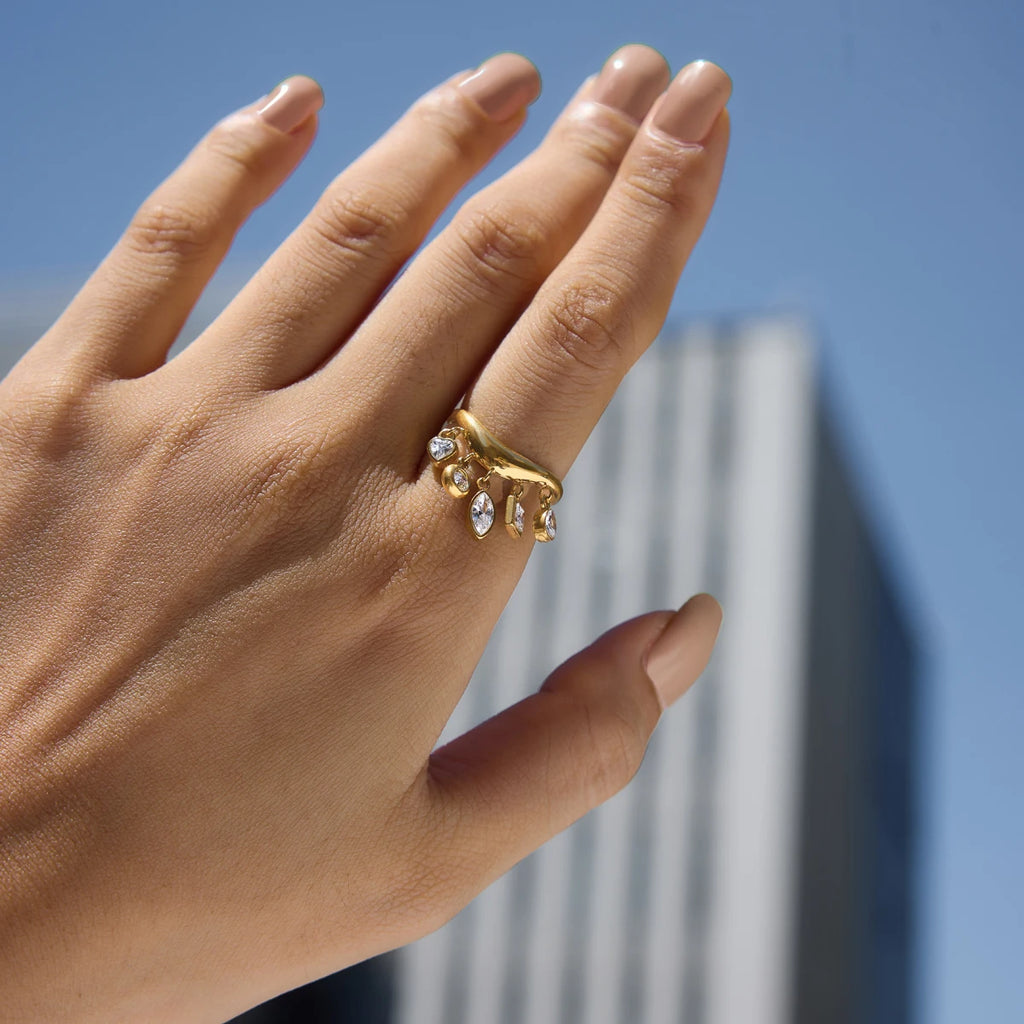 KIKA Geometric Zircon Little Charms Open Rings PVD 18K Gold Plated Stainless Steel 316L