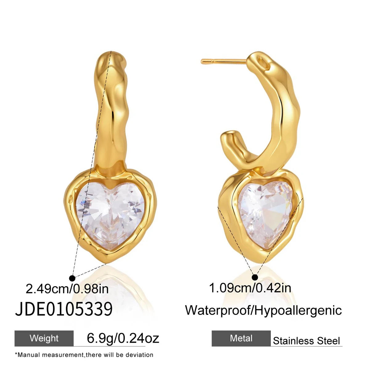 Kika Classic Geometric Zircon Stud Earrings Minimalist 18K Gold Plated Stainless Steel 316L