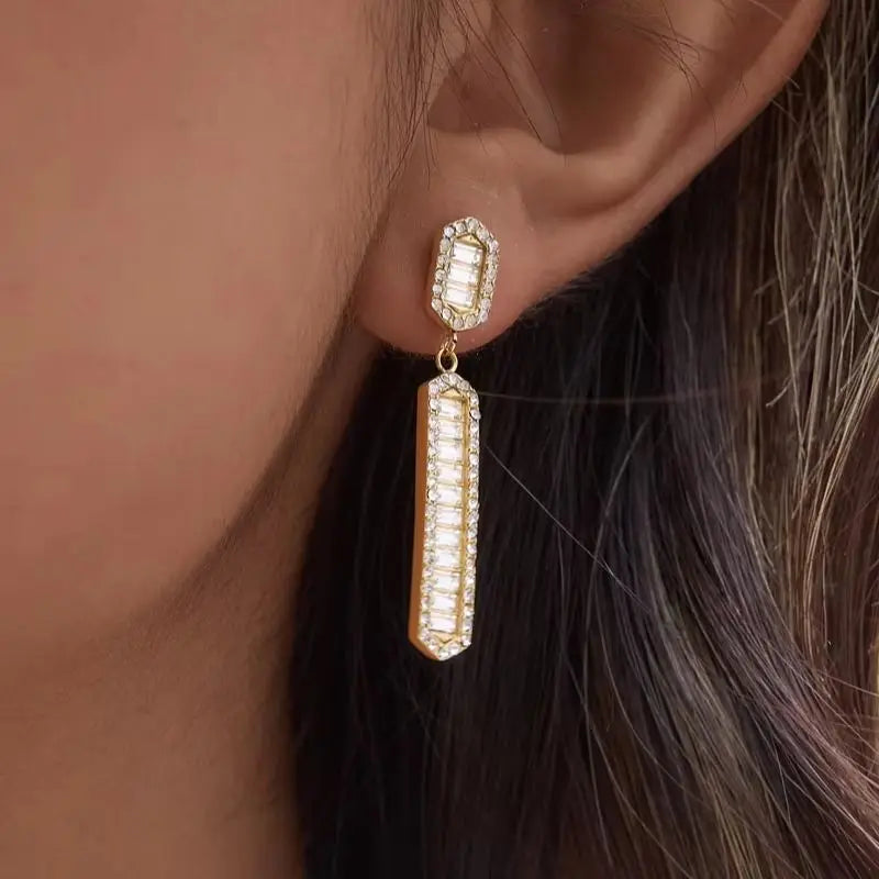 Kika Iced Out Crystal Long Drop Earrings 18K Gold Plated Stainless Steel 316L