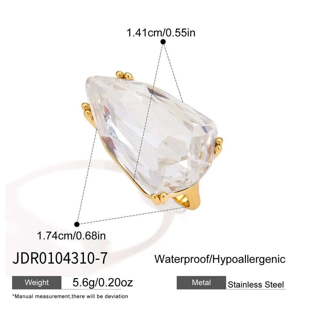 KIKA Chunky Big Crystal Glass Stone Rings PVD Plated Stainless Steel 316L