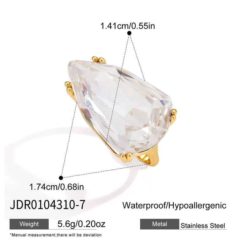 KIKA Chunky Big Crystal Glass Stone Rings PVD Plated Stainless Steel 316L