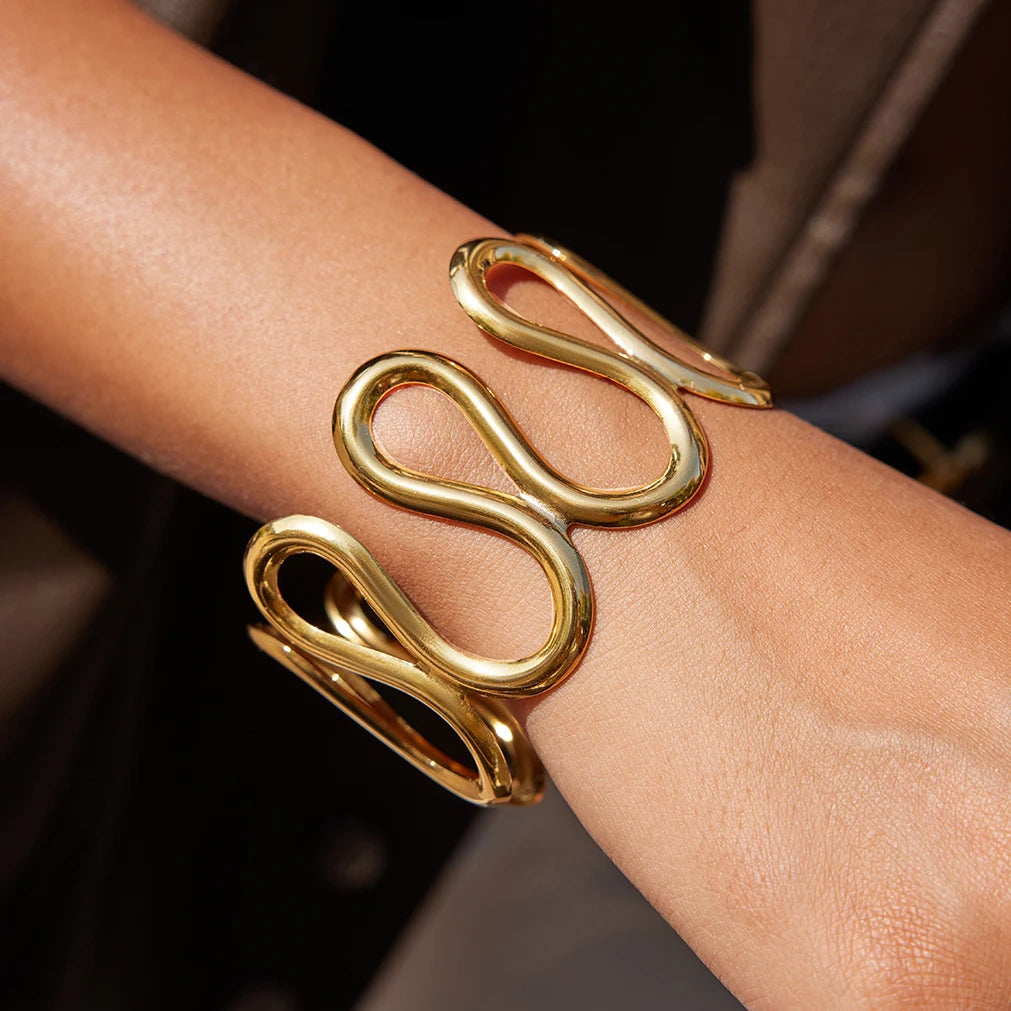 Kika Gold Color Wave-style Hollow-out Open Bracelet  18K PVD Plated Stainless Steel