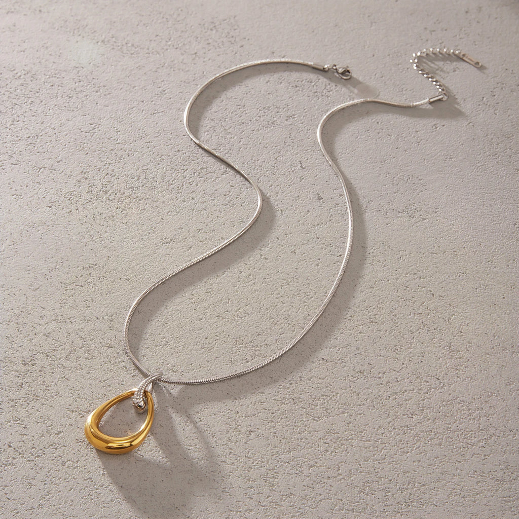 Kika Hollow Water Drop Pendant Necklace Minimalist 18K Gold PVD Plated Stainless Steel 316L