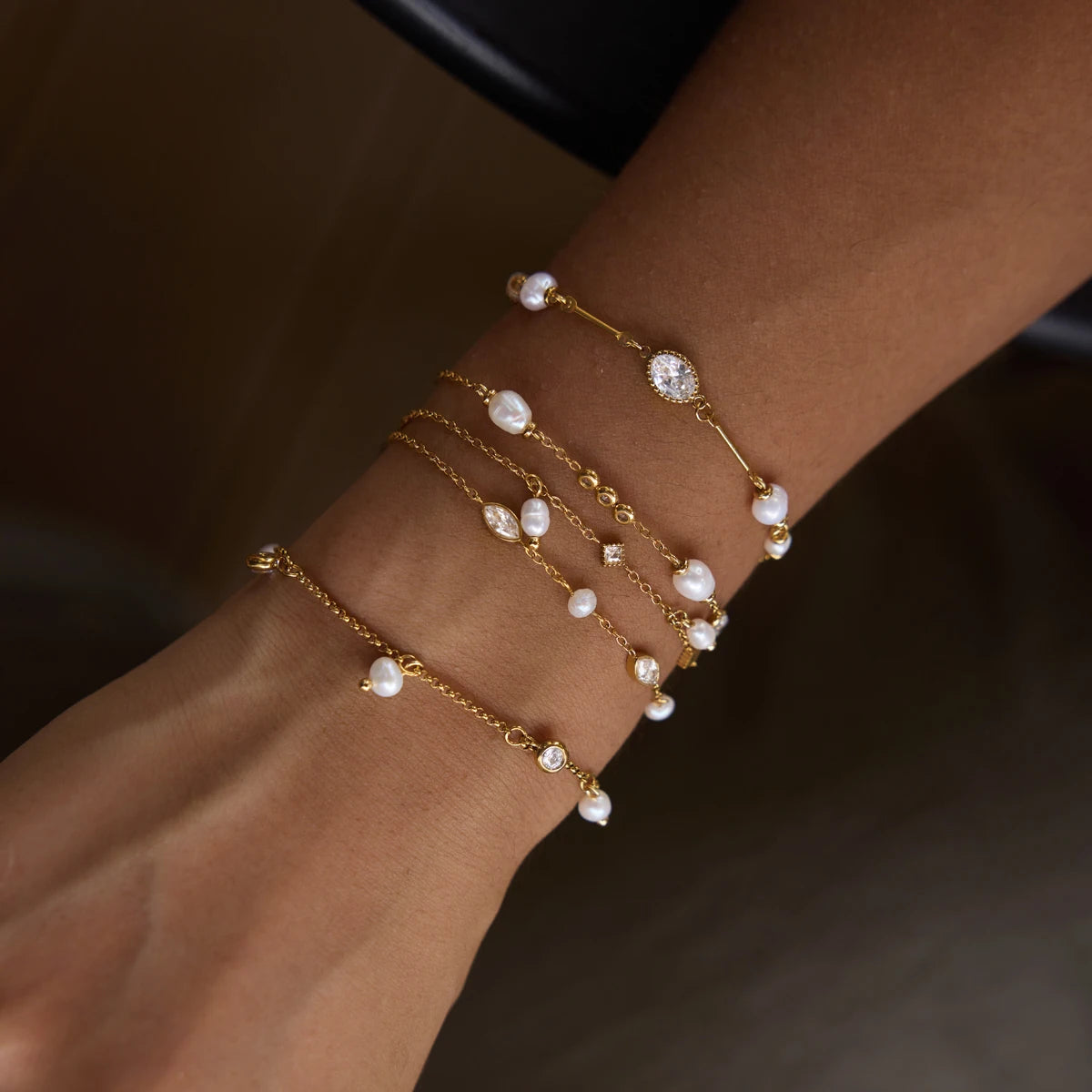 KIKA Freshwater Pearl Zircon Bracelet  PVD Plated Stainless Steel 316L