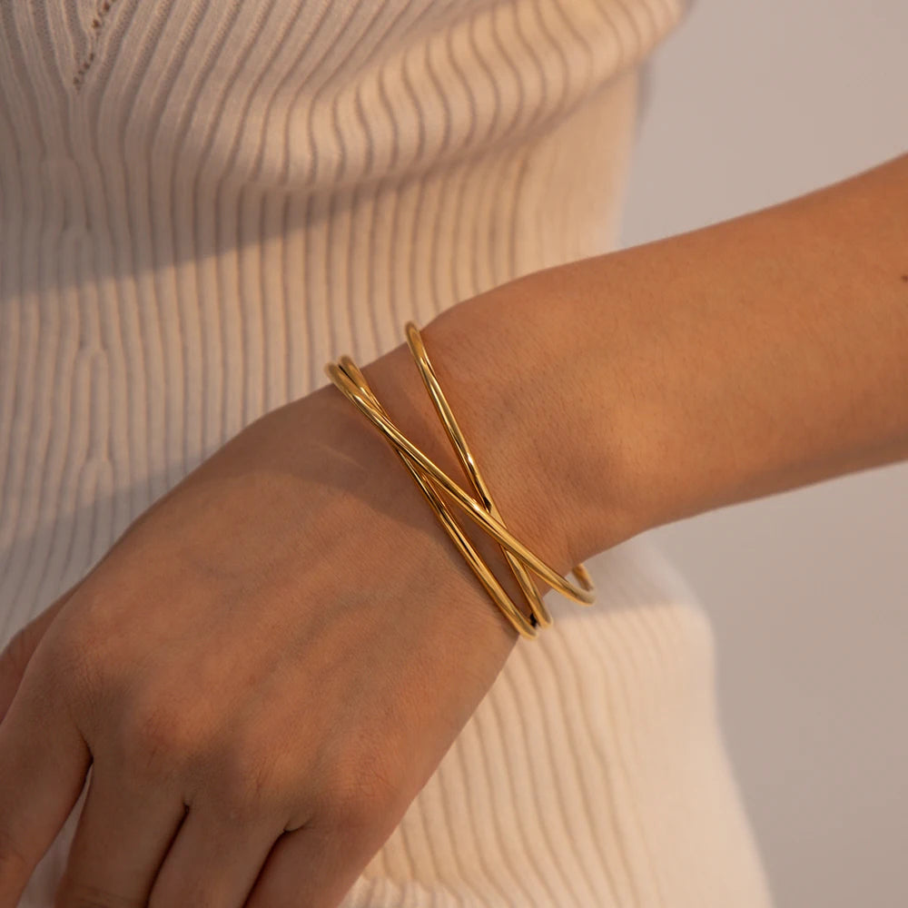 Kika Stainless Steel Statement Gold Color Cuff Bracelet Bangle