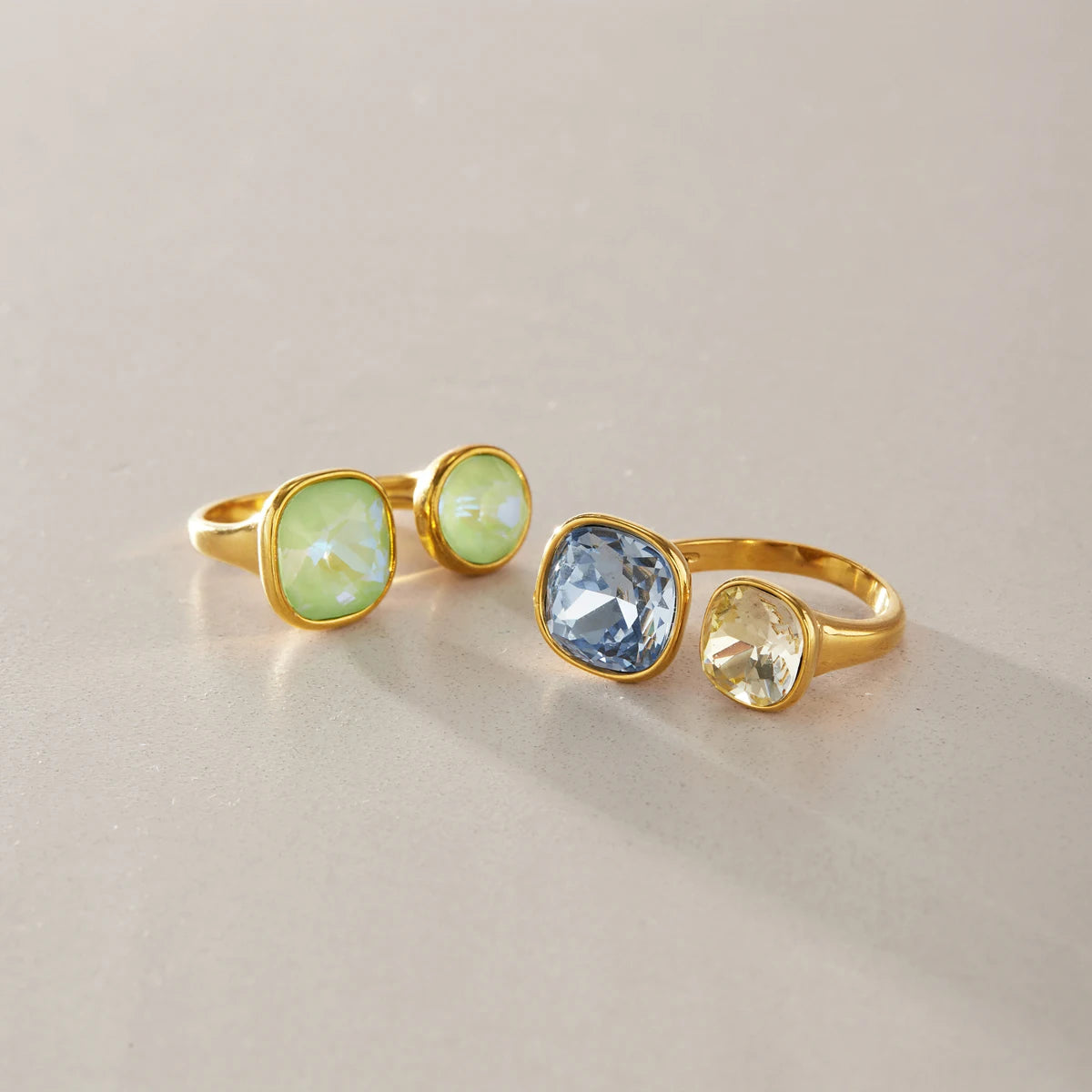 KIKA Lovely Geometric Glass Crystal Open RingsPVD 18K Gold Plated Stainless Steel 316L