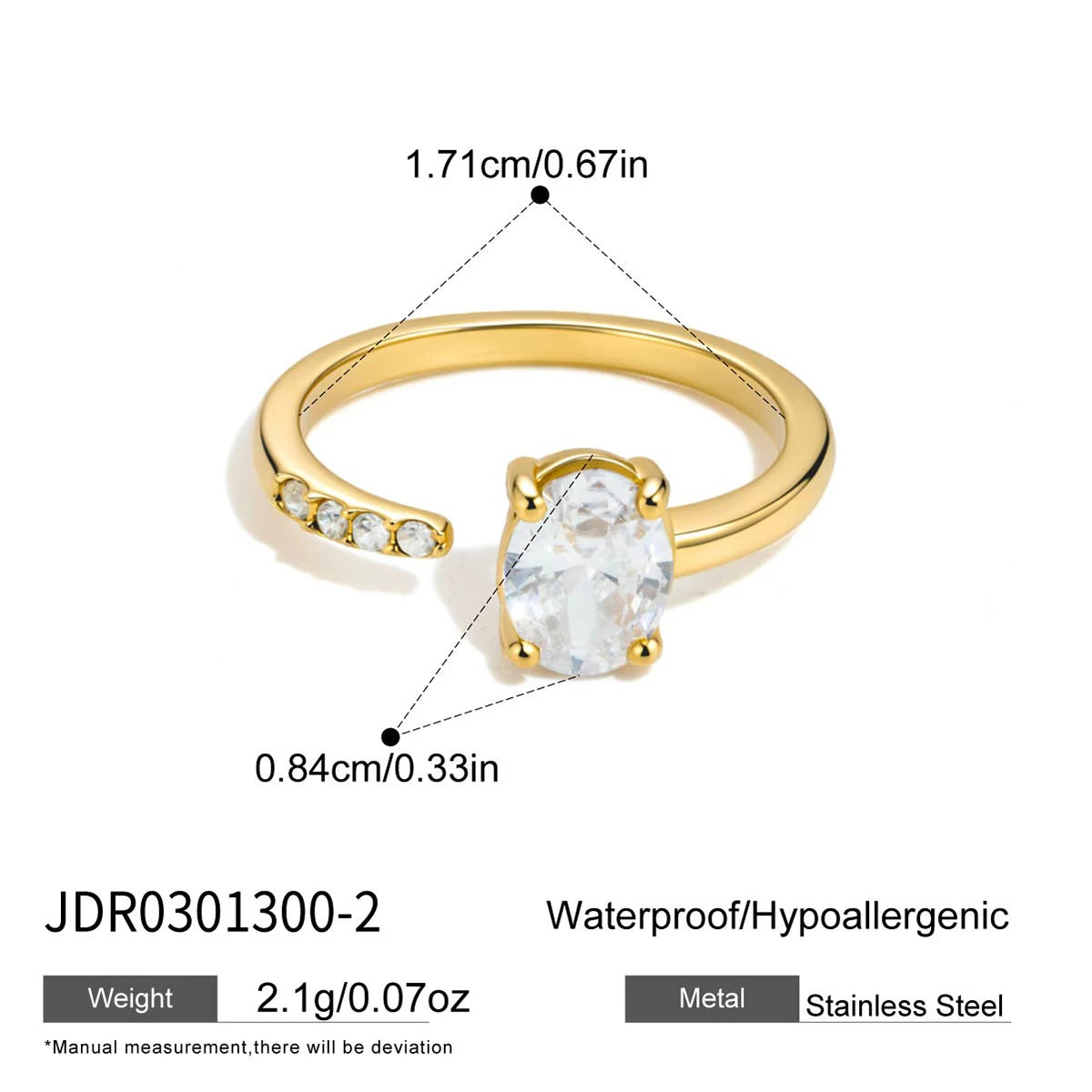 KIKA Classic Geometric Zircon Open Rings  PVD Plated Stainless Steel 316L