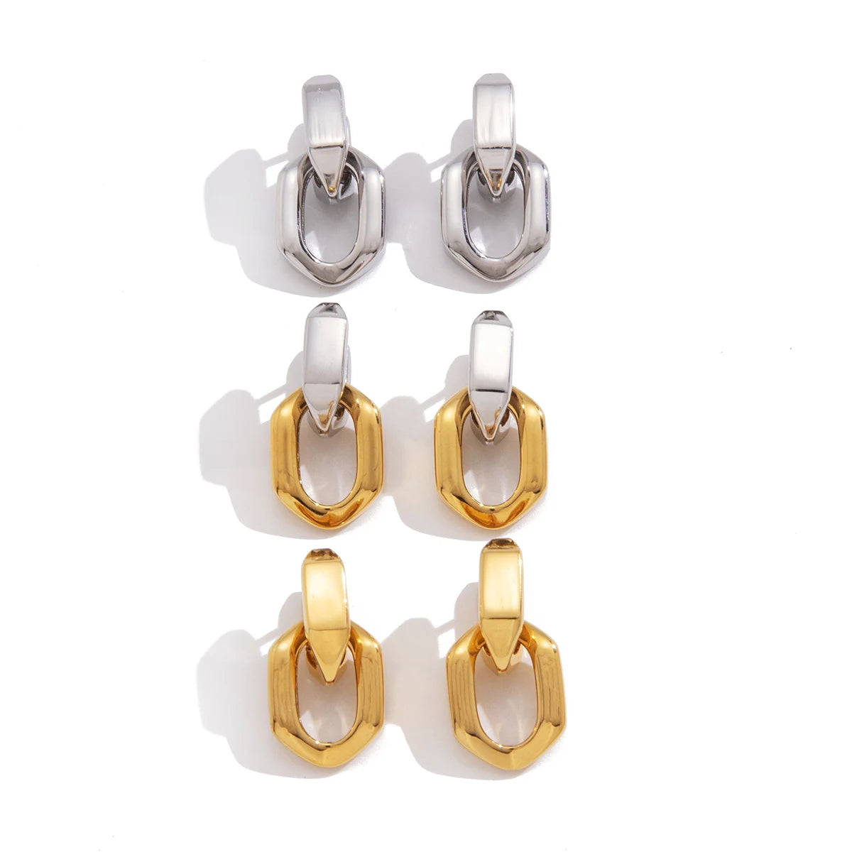 Kika  Delicate Blocked Smooth Geometric Double Ring Pendant Earrings