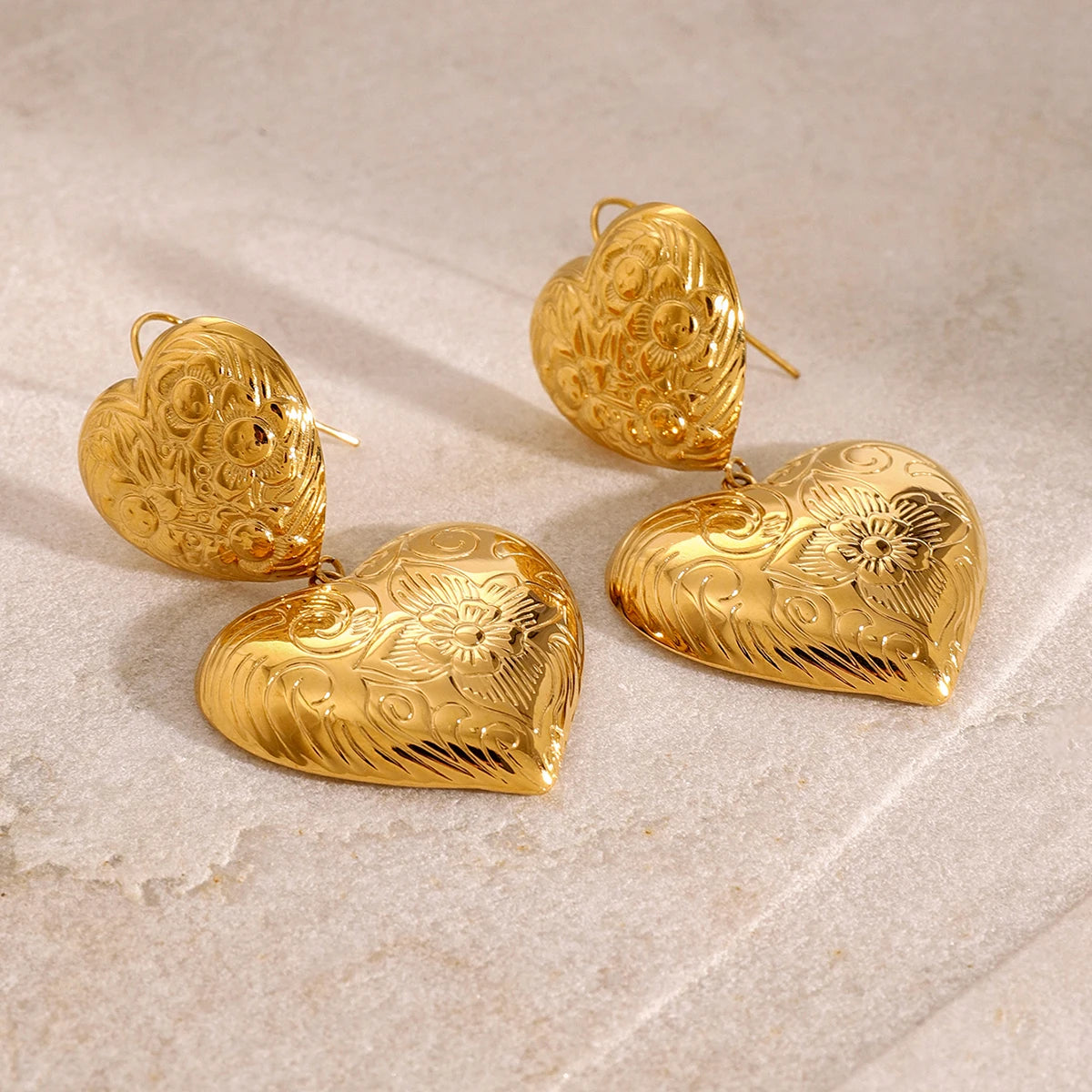 Vintage Heart Flower Texture Wave Earrings