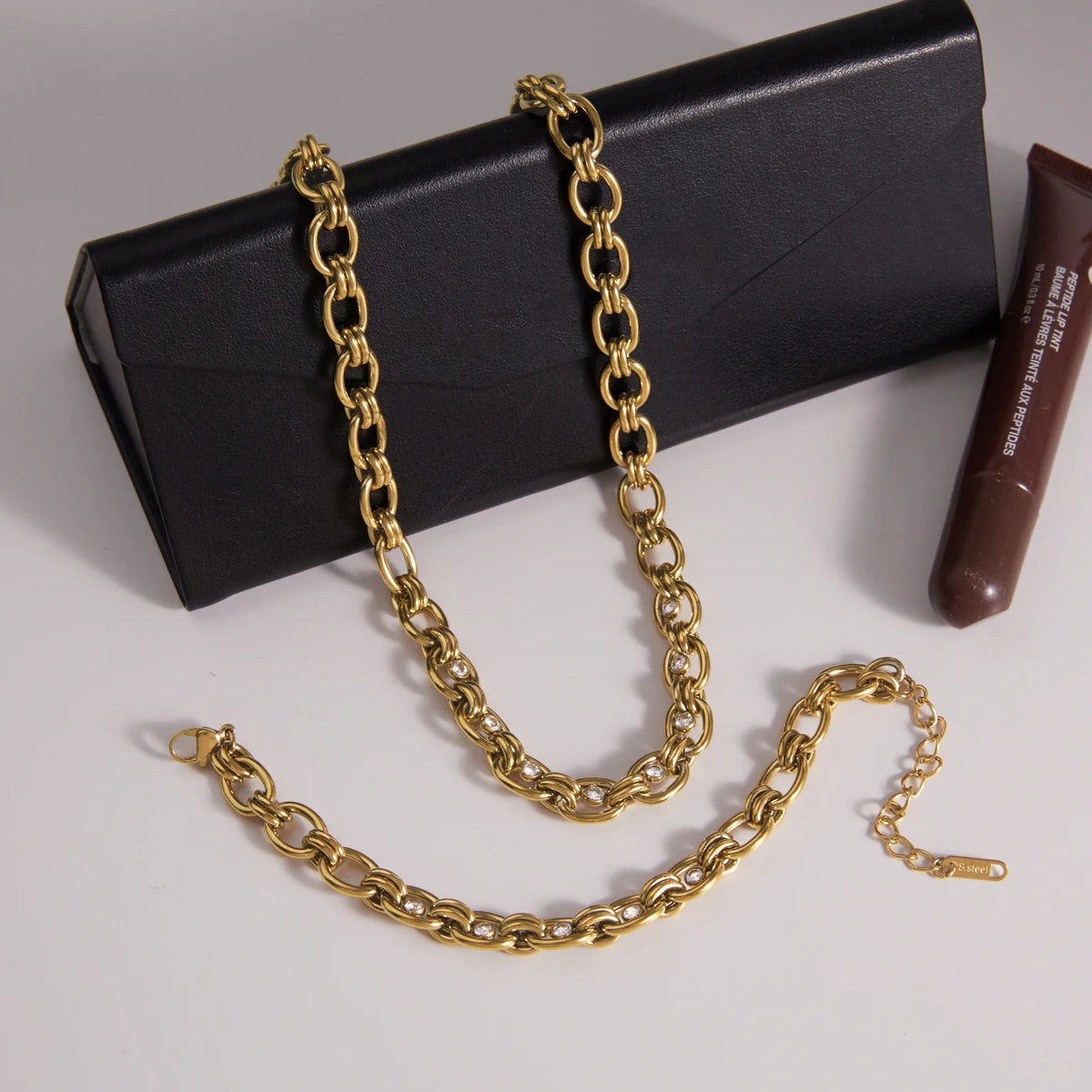 KIka Delicate Zircon Chunky Chain Necklace Bracelet