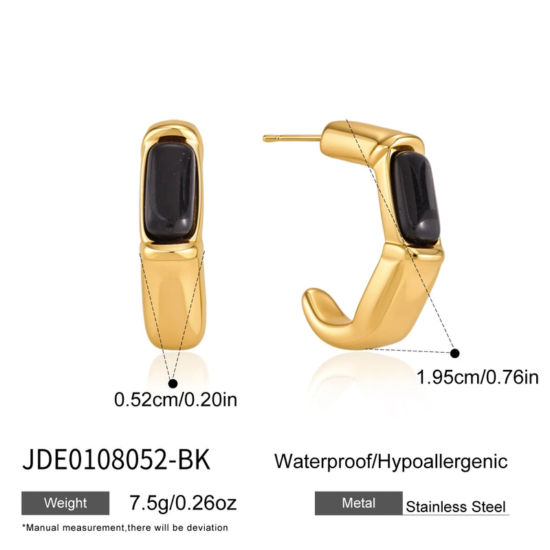 KIKA Vintage Resin Earrings For Women Minimalist C Shape 18K Gold Plated Stainless Steel 316L  Stud Earrings Fashion Jewelry Gift