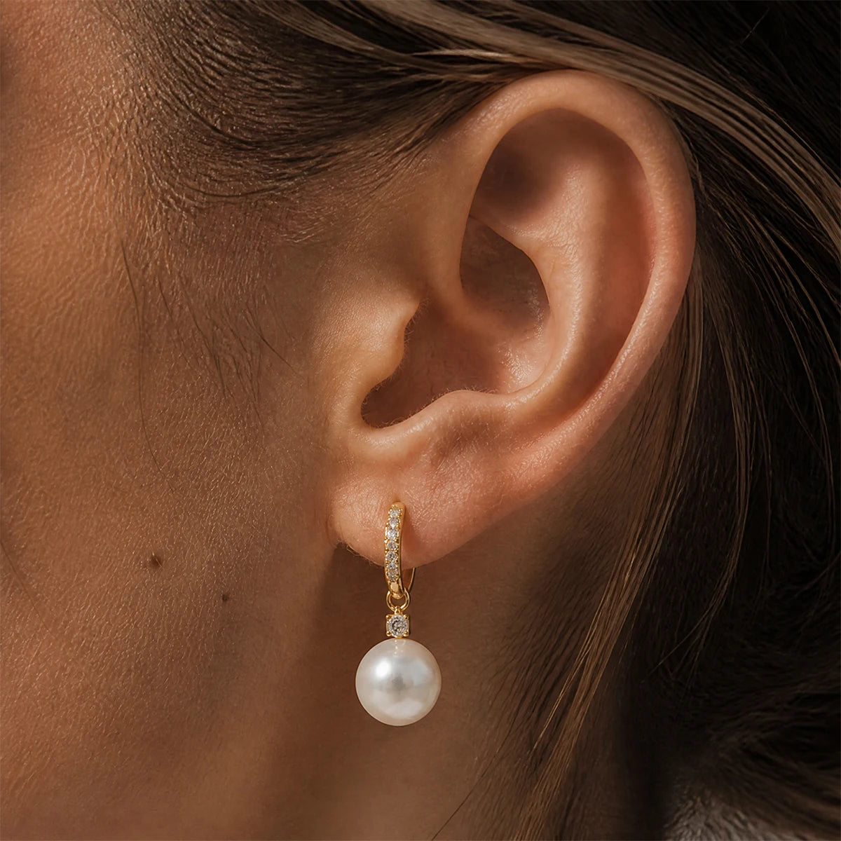 KIKA Elegant Zircon Imitation Pearl Drop EarringsPVD Plated Stainless Steel 316L