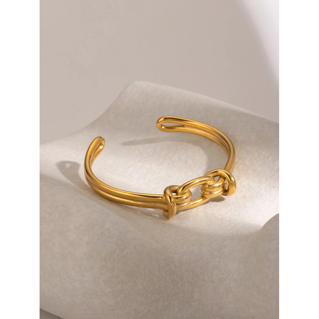 Kika Waterproof 18K Gold Color Stainless Steel Irregular Geometric Open Cuff Bracelet