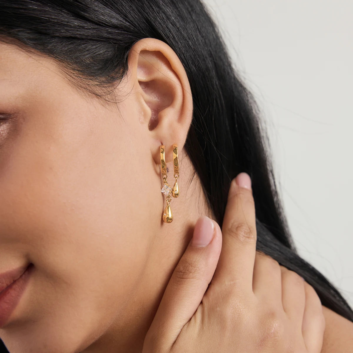 KIKA Square Zircon Water Drop Earrings For Women Minimalist 18K Gold PVD Plated Stainless Steel Earrings Fashion Jewelry Gift